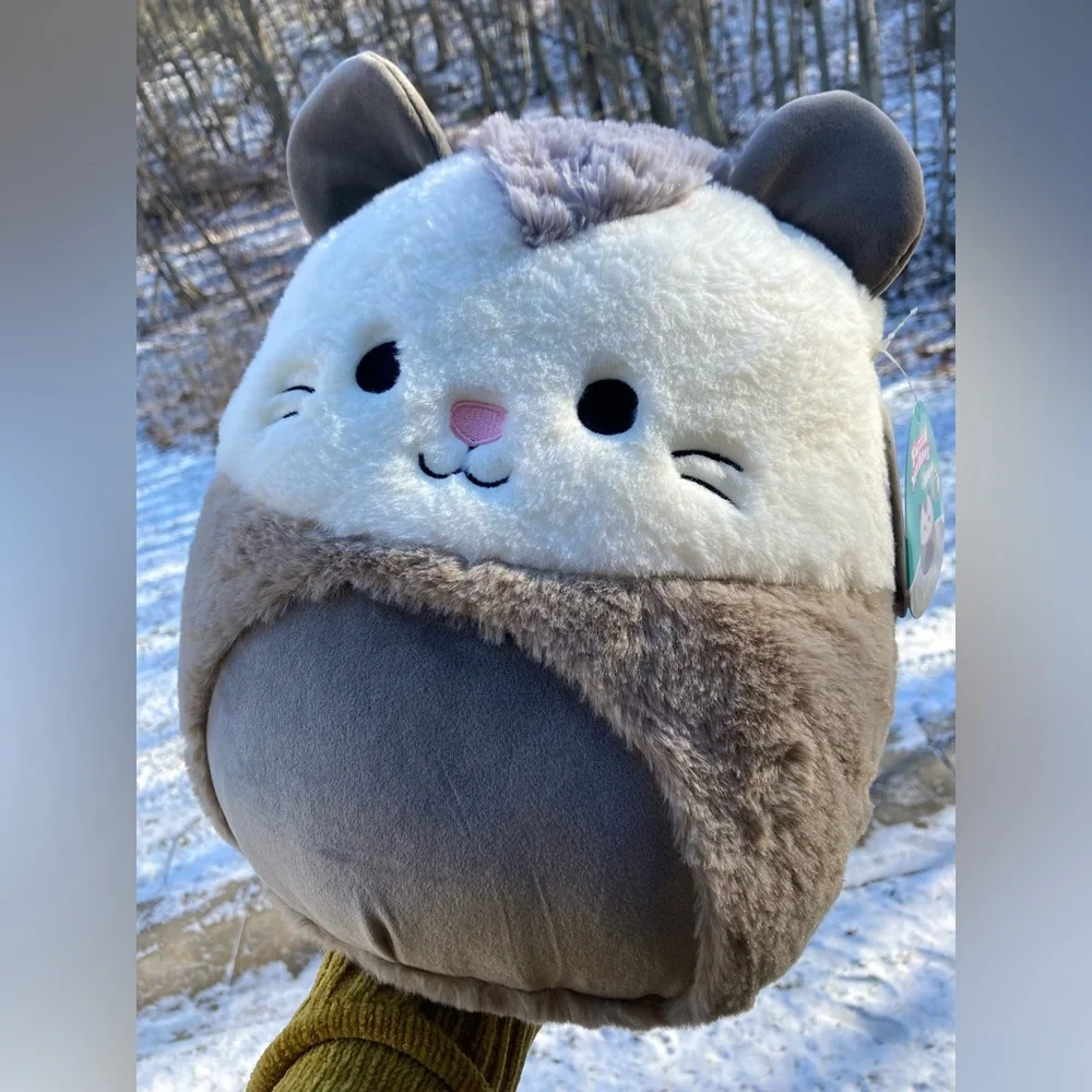RARE Squishmallows Fuzzamallows Luanne 12" Fluffy White Grey Opossum Rat Mouse - Picture 5 of 17